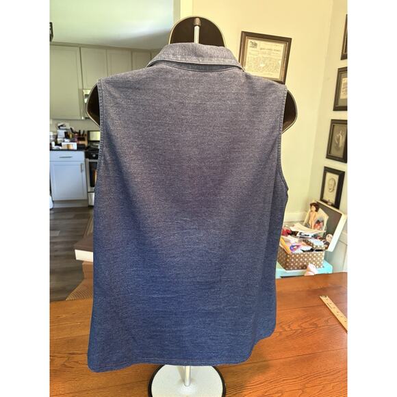 J. McLaughlin Joss Top Sleeveless Tank Navy Blue Women's Sz L Solid Cotton Blend - Picture 2 of 6